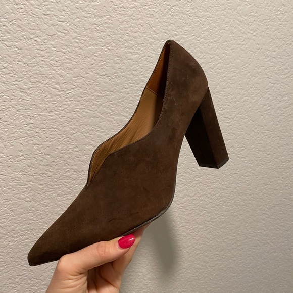 ‘Marian’ Elegant Brown Leather Suede Block Heel Pumps IT41 NWB - Picture 1 of 5